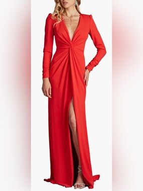 NEW TADASHI SHOJI Bates Twist-Front Red rose Gown Sz M